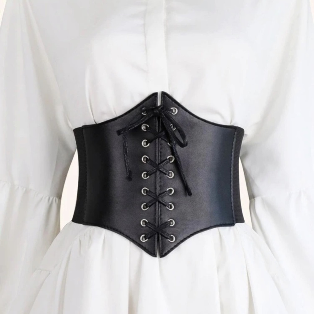 New Black Lace Up Corset Belt